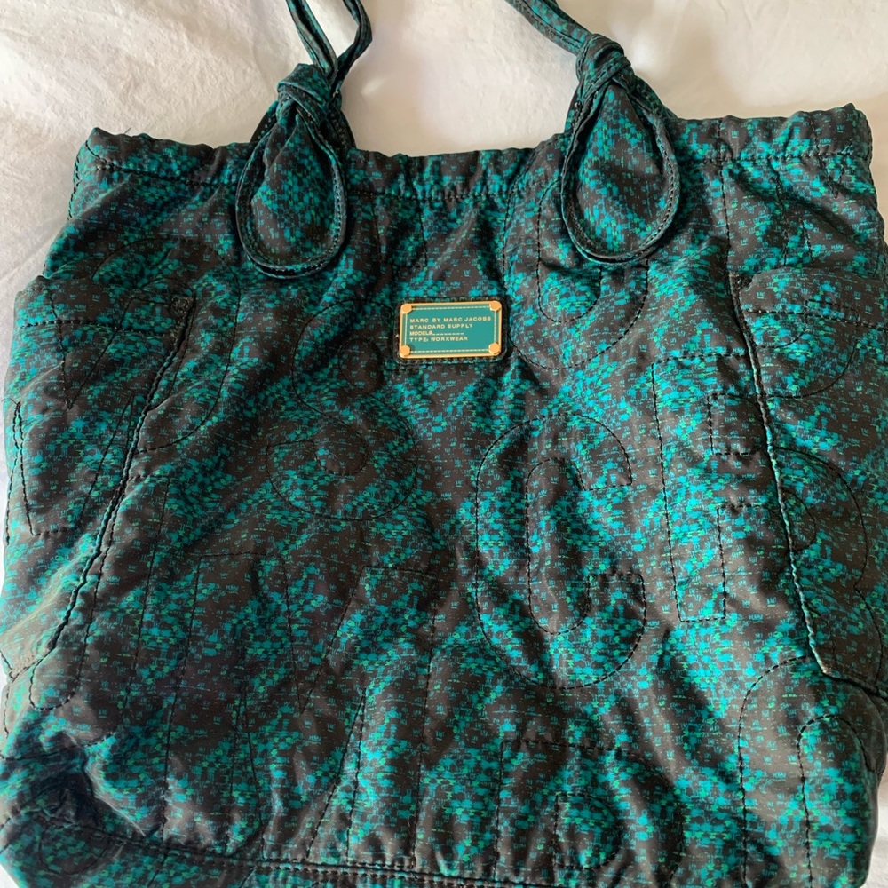 Elegant Green and Black Tote Bag with Intricate Design Marc Jacob